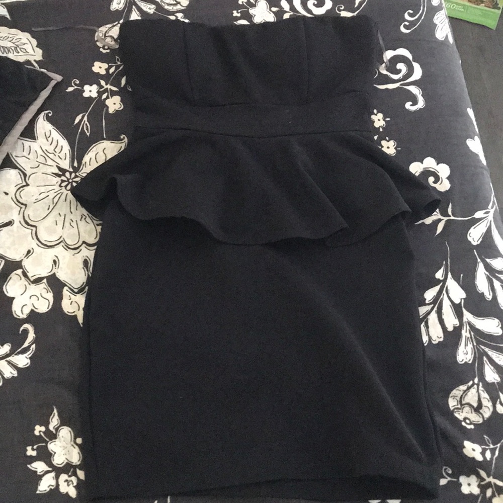 Black strapless mini dress